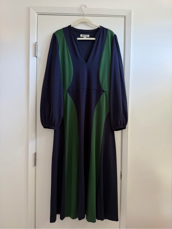 Boden Dresses & Skirts - Boden Women's Notch Abstract Ponte Dress Navy /Green Long Sleeve Maxi Size 14